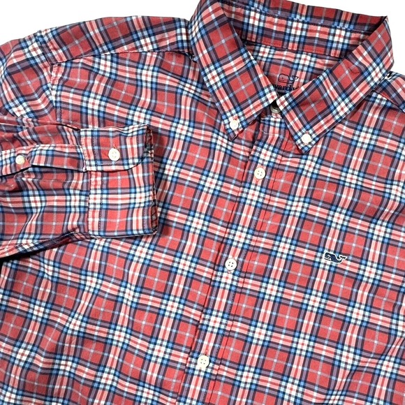 Vineyard Vines Other - Vineyard Vines Performance Whale Shirt Mens Large Pink Blue Plaid Button Down